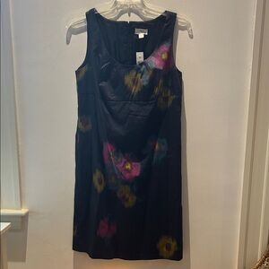 LOFT Black Midi Dress with Floral Accents
